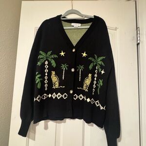 Never Fully Dressed Palm Tree Leopard Knit Cardigan — Size Medium